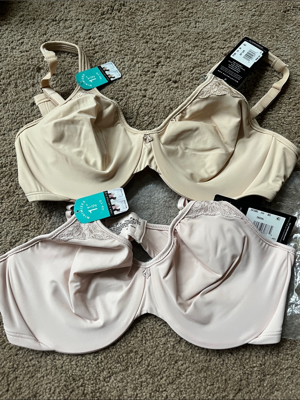 Bali Minimizer Bras Light Beige and Sandshell Pink- NWT.